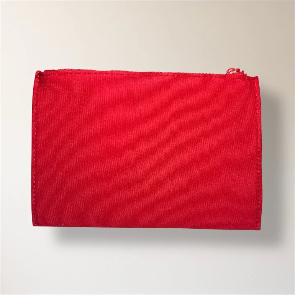 New VALENTINO V Logo Red Zipper Cosmetic Pouch‎ Bag Makeup Cotton Resort Travel
